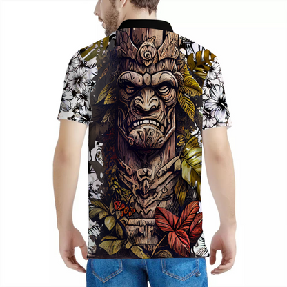 Custom Stone Tiki God Shirt White & Black Classic Polo