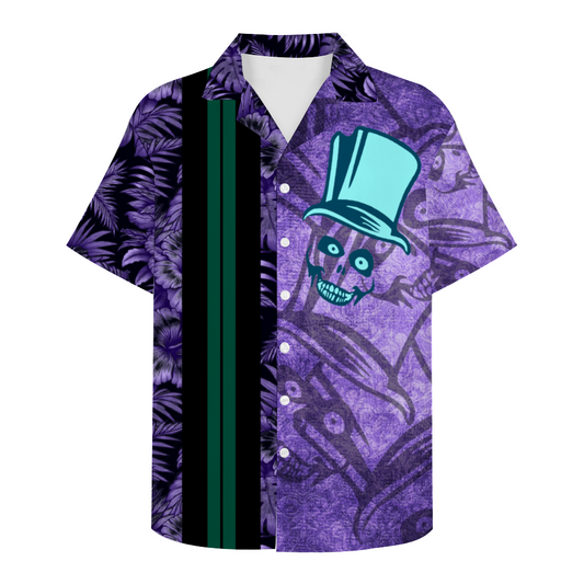 Haunted Mansion Hat Ghost Short Sleeve Shirt Button Down