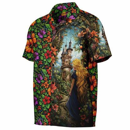 Rapunzel Fantasy Tower Hawaiian Button-Down Short Sleeve Shirt