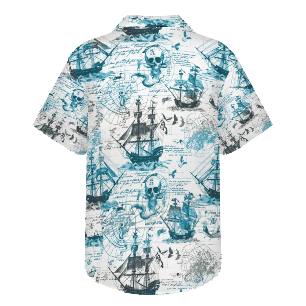 Vintage Skull Pirate Map Short Sleeve Shirts Button Down