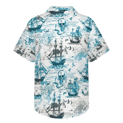 Vintage Skull Pirate Map Short Sleeve Shirts Button Down