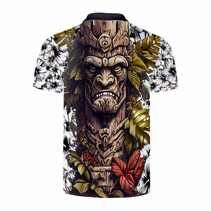 Custom Stone Tiki God Shirt White & Black Classic Polo