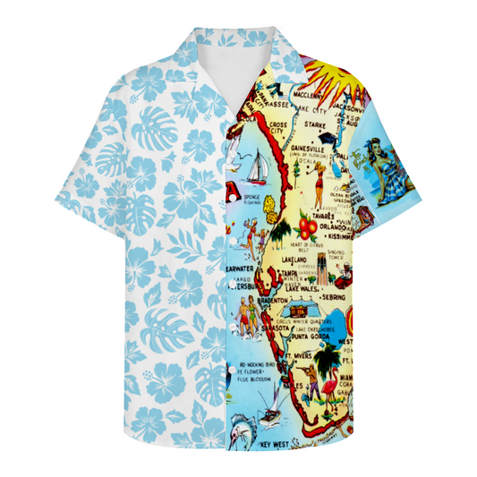 Custom Vintage Florida Map  Short Sleeve Shirts Button Down