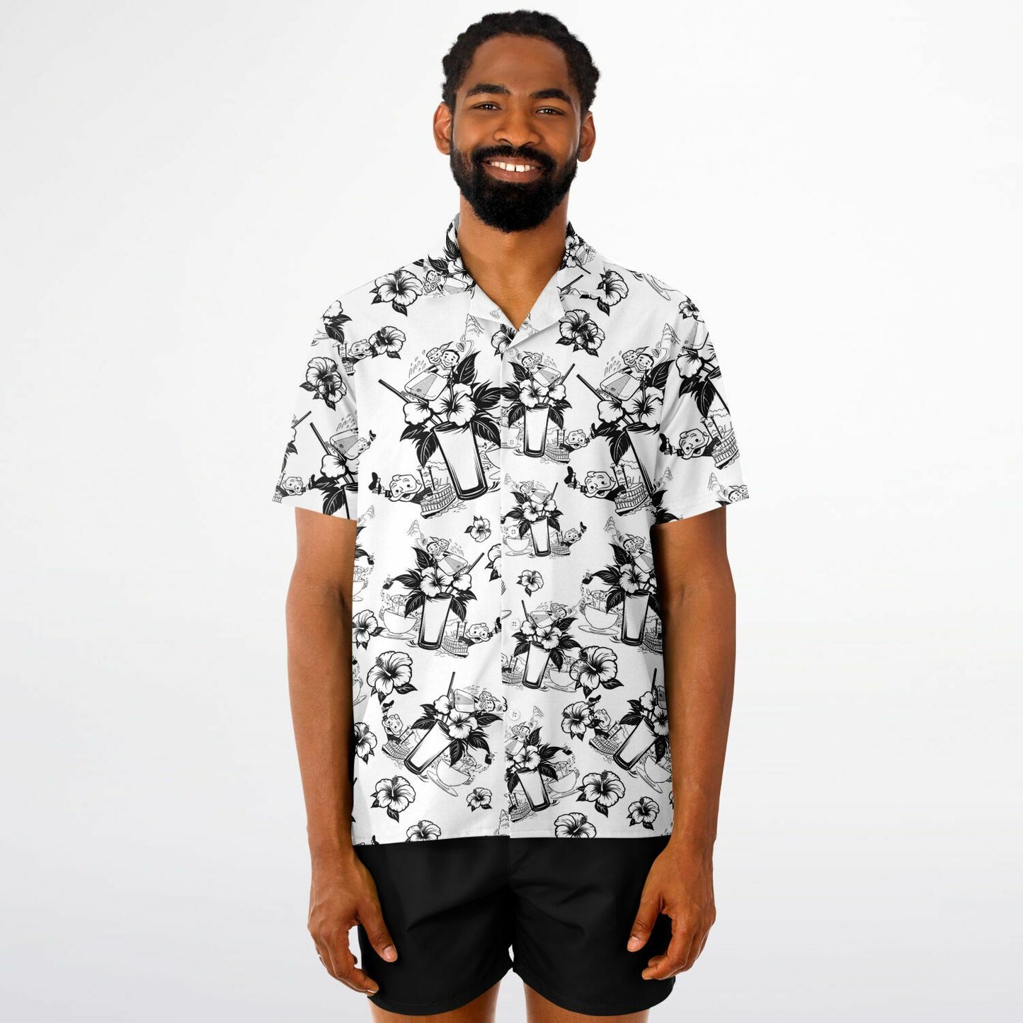 Vintage Cocktail Happy Hour Park Style Short Sleeve Button-Down Hawaiian Shirt
