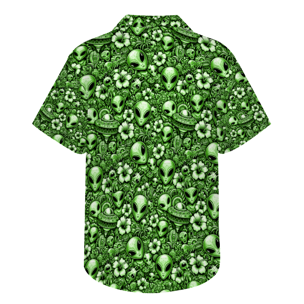 Custom Green Alien Hawaiian Short Sleeve Shirt Button Down