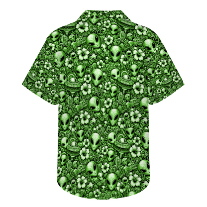 Custom Green Alien Hawaiian Short Sleeve Shirt Button Down