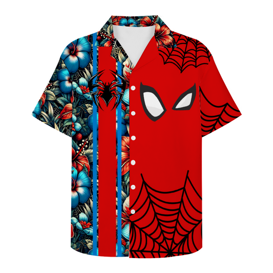 Web Slinger Floral Hawaiian Short Sleeve Shirt Button Down