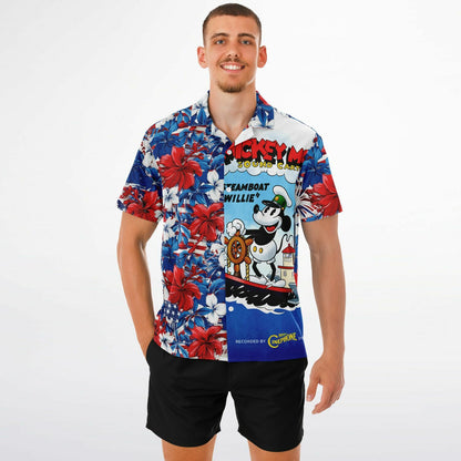 Mickey Mouse SteamBoat Willie Short Sleeve Hawaiian Button-Down Shirt