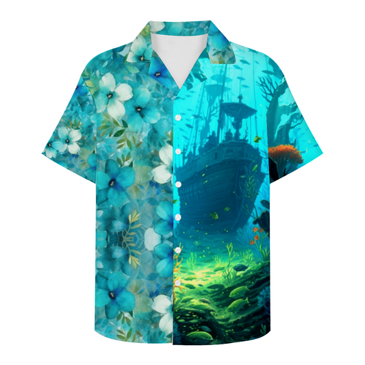 Sunken Pirate Ship Custom Men's Short Sleeve Shirt Button Down