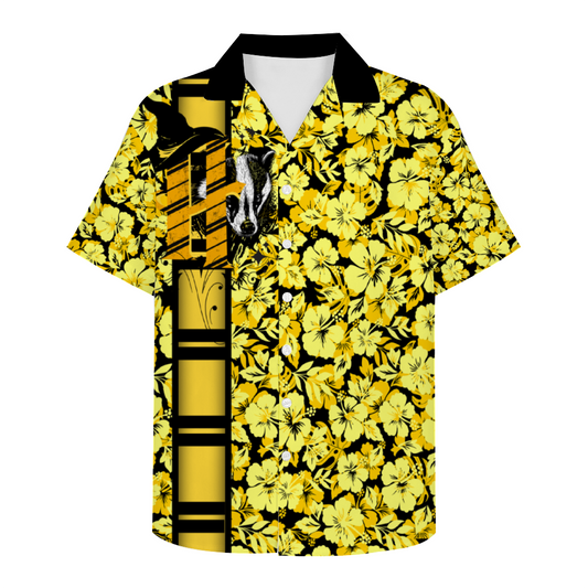 House of hard work, dedication, patience, loyalty, and fair play Custom Men's Short Sleeve Hawaiian Shirt Button Down