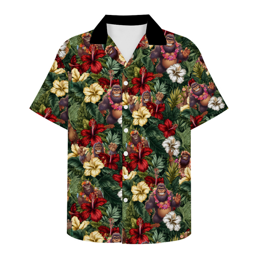 Big Foot in Hawaii Custom Men's Short Sleeve Shirt Button Down