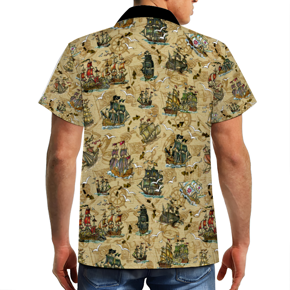 Custom Men's Pirate Ship Short Sleeve Button Down