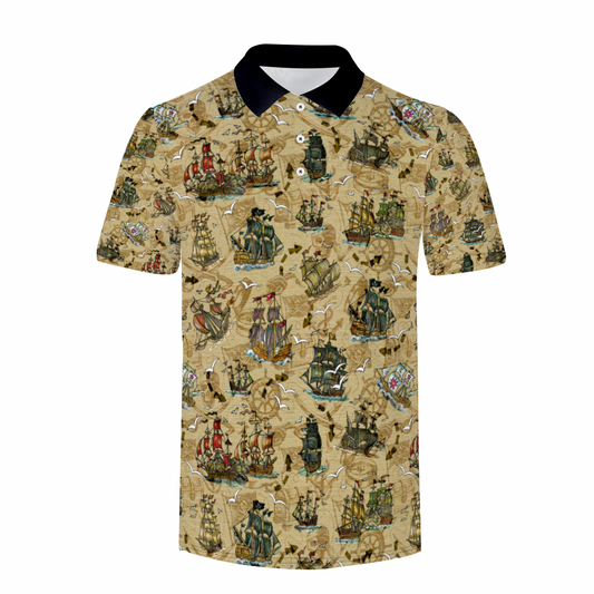 Custom Pirate Ship Shirt Men's Classic Polo Shirt