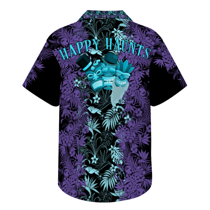 Custom Happy Haunts Men's Short Sleeve Hawaiian Shirt Button Down