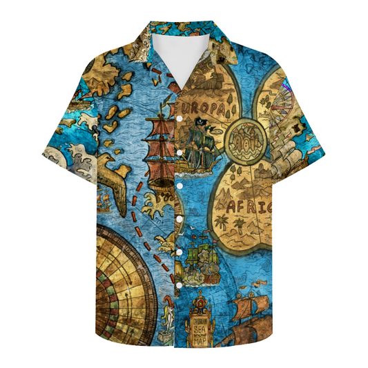 Vintage Pirate Map Custom Men's Short Sleeve Shirt Button Down