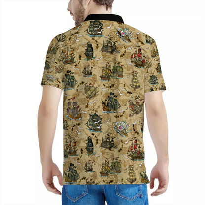 Custom Pirate Ship Shirt Men's Classic Polo Shirt