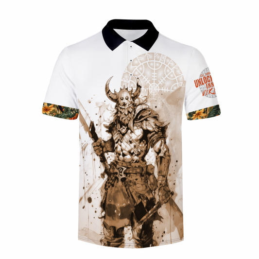 Viking Warrior Custom Shirts Men's White & Black Classic Polo Shirt