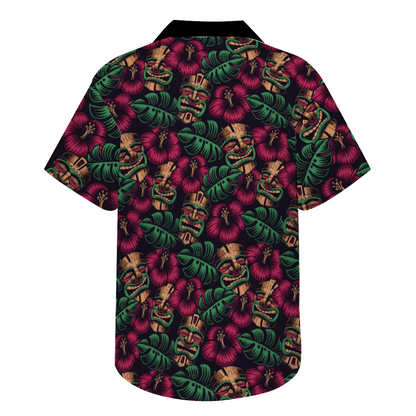 Tropical Tiki Floral Custom Hawaiian Men's Short Sleeve Shirt Button Down