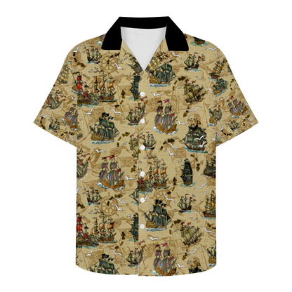 Custom Men's Pirate Ship Short Sleeve Button Down