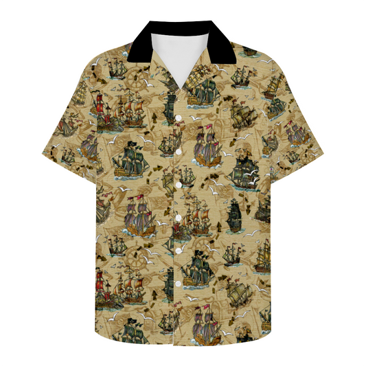 Custom Men's Pirate Ship Short Sleeve Button Down