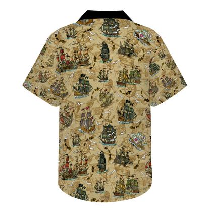 Custom Men's Pirate Ship Short Sleeve Button Down