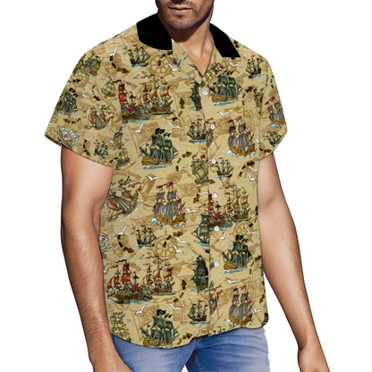 Custom Men's Pirate Ship Short Sleeve Button Down
