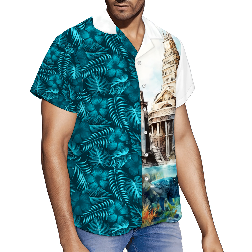 The Rise of Atlantis Custom Men's Short Sleeve Shirt Button Down