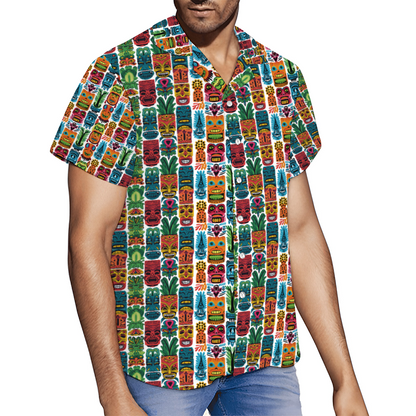 Vinatge Tiki gods Custom Men's Short Sleeve Hawaiian Shirt Button Down
