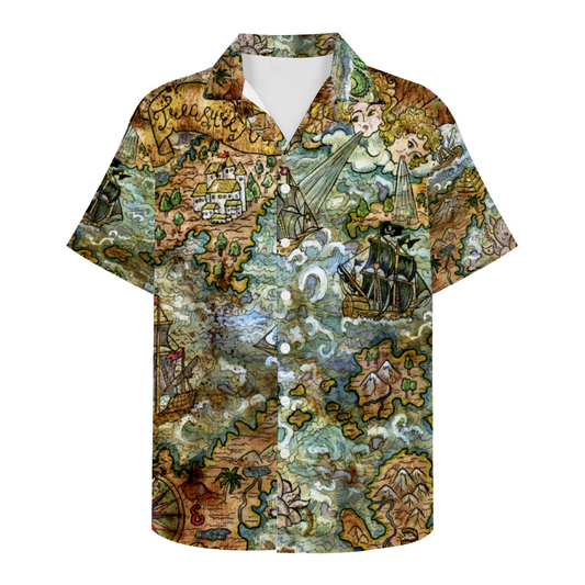 Vintage Pirate Map Caribbean Custom Men's Short Sleeve Button Down