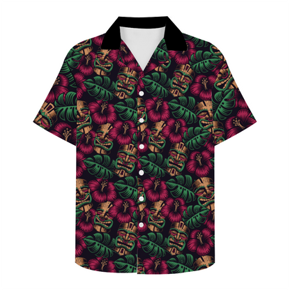 Tropical Tiki Floral Custom Hawaiian Men's Short Sleeve Shirt Button Down
