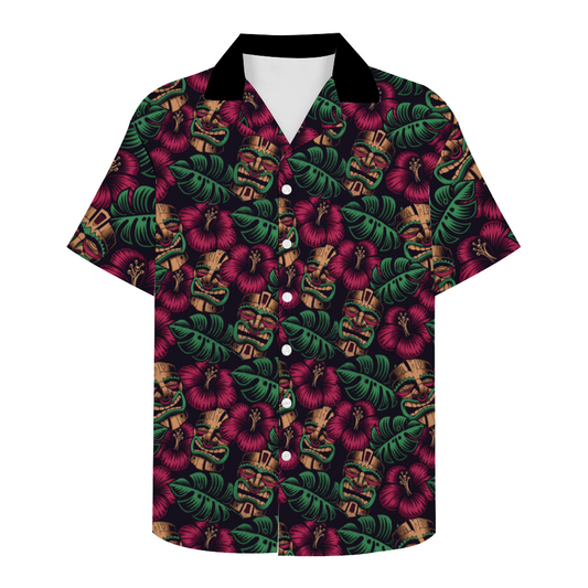 Tropical Tiki Floral Custom Hawaiian Men's Short Sleeve Shirt Button Down